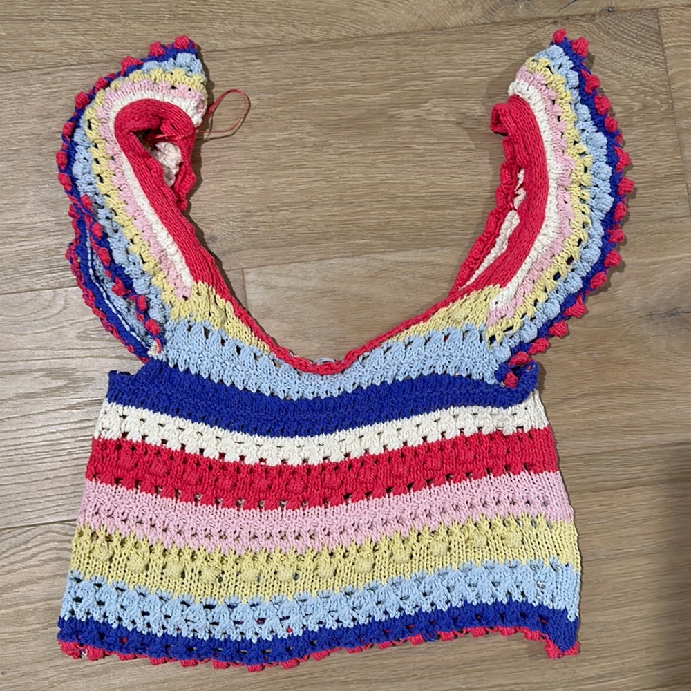 Zara Knit Cropped Colorful Striped Tank Top with Ruffle / Flutter Sleeves